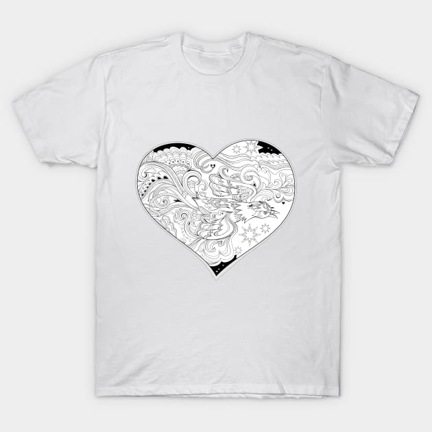 Fire-bird in the heart T-Shirt by Artist Natalja Cernecka